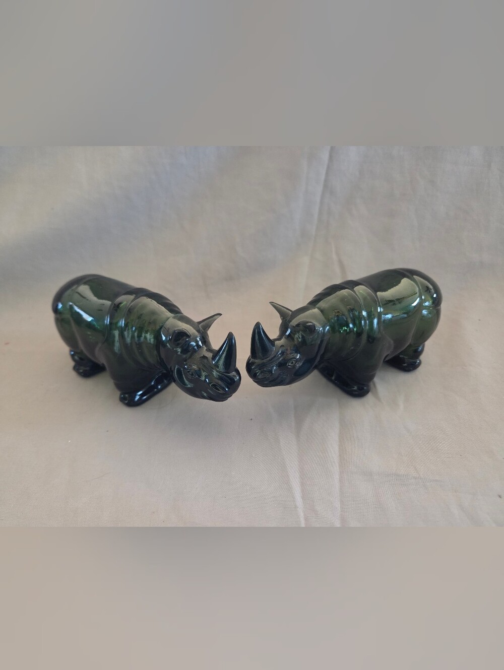 Dark Green Ceramic Rhino Figurine Set - Home Accent Vintage Avon